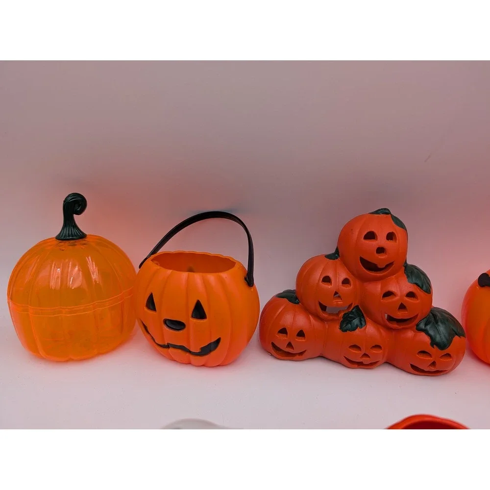 Halloween Decor Lot Orange Jack O Lantern Ghost Cat Figurines Ceramic Magnets